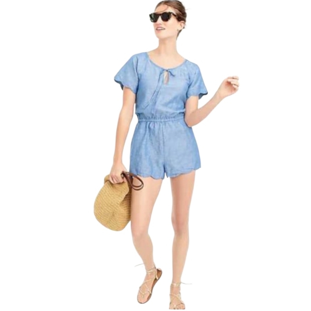 J. Crew Linen Cotton Blend Blue Romper Size Small‎